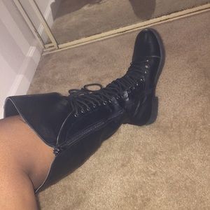 Calf high leather/combat biker boot